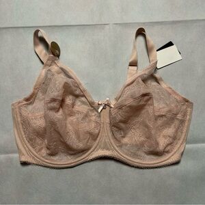 Wacoal beige lace mesh cup with underwire bra 40 DDD NWT